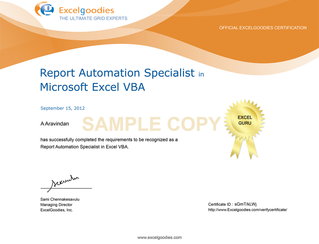 Excel Certificate